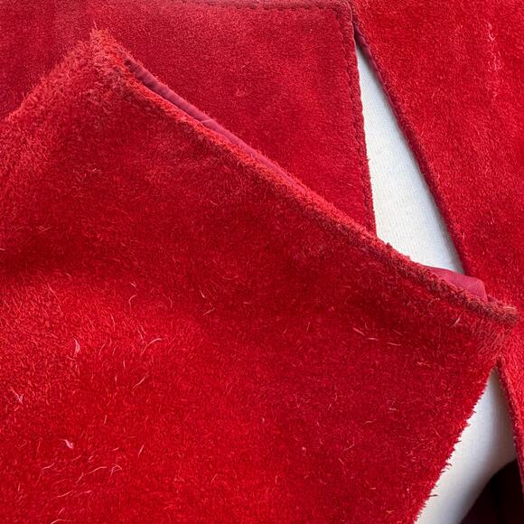 VTG 80s Red Suede Leather Jacket Med Long Sleeve Hook Closure Retro Western Bold - Picture 13 of 14